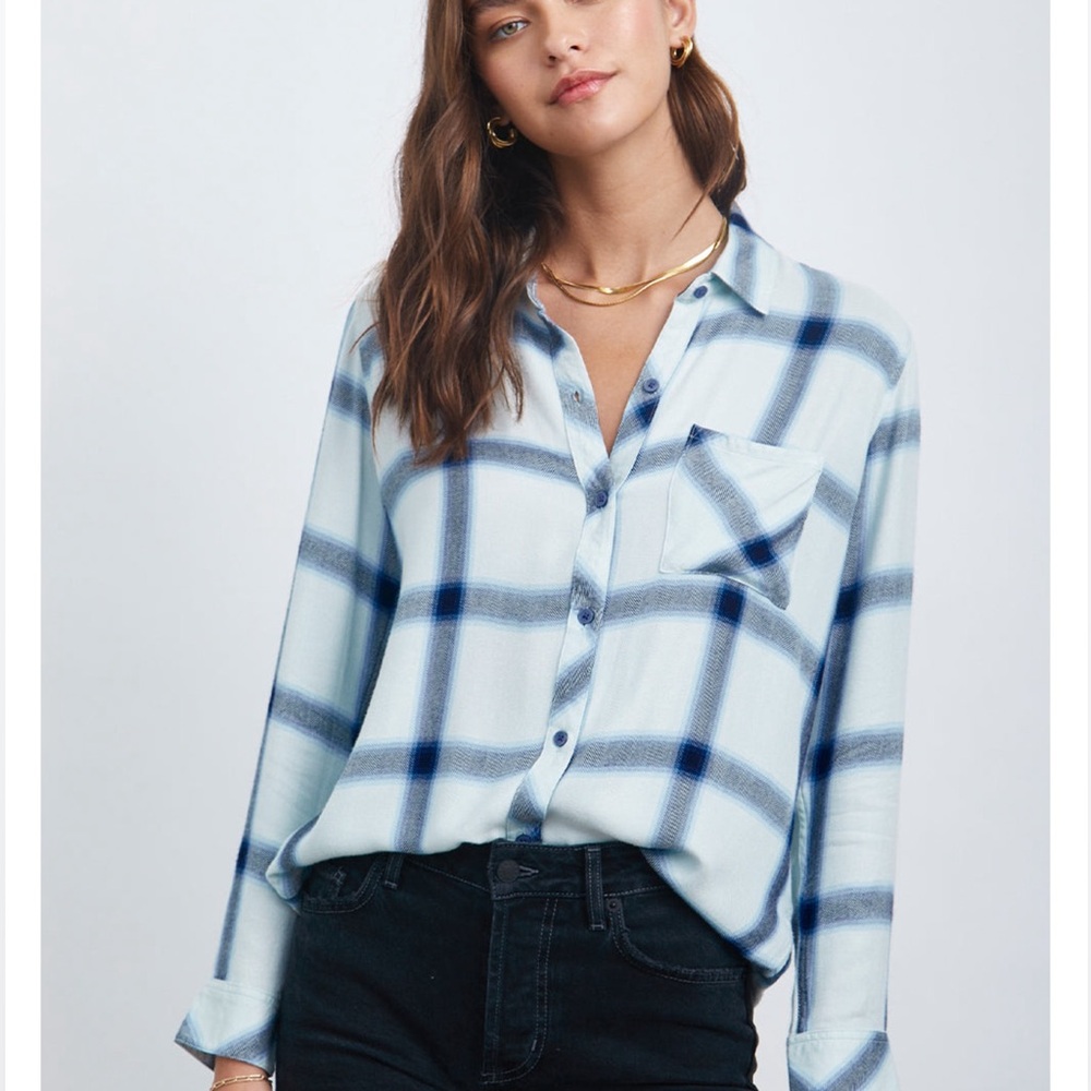 Rails Hunter plaid button down Shirt in white glacier navy size small